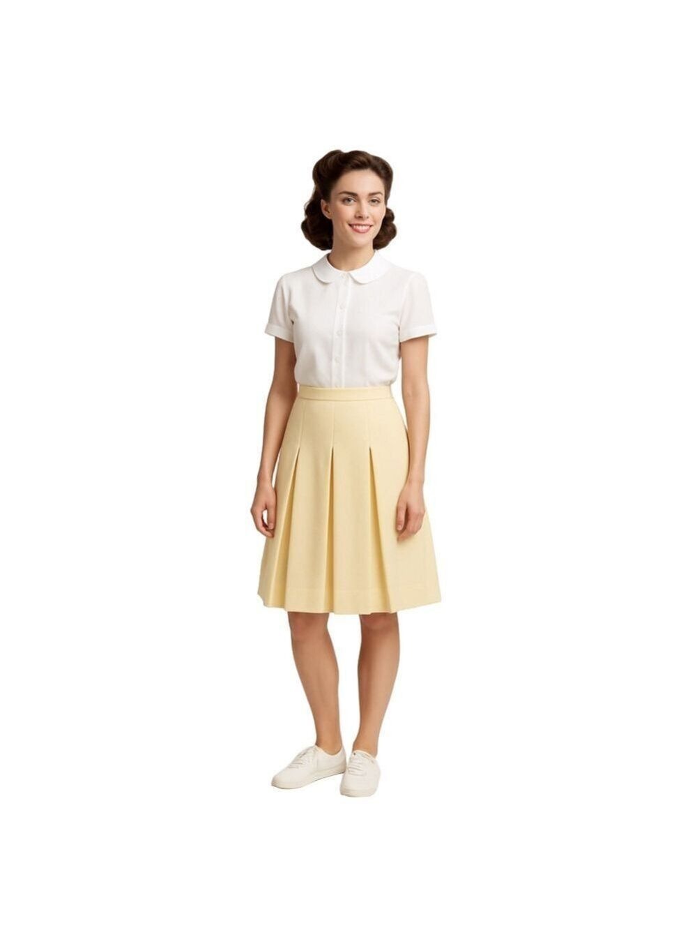 Vintage Pleated Knee Length Skirt Buttercream Pale Yellow Summer Weight Wool 10